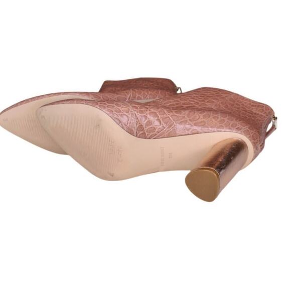 Nine West Eric Ankle Boots Chunky Heel Croc Embossed Leather Rose Gold - Picture 5 of 5